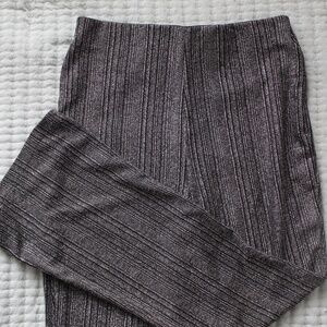 Black & Metallic Silver Textured Pinstripe High-Waisted Flare Leggings